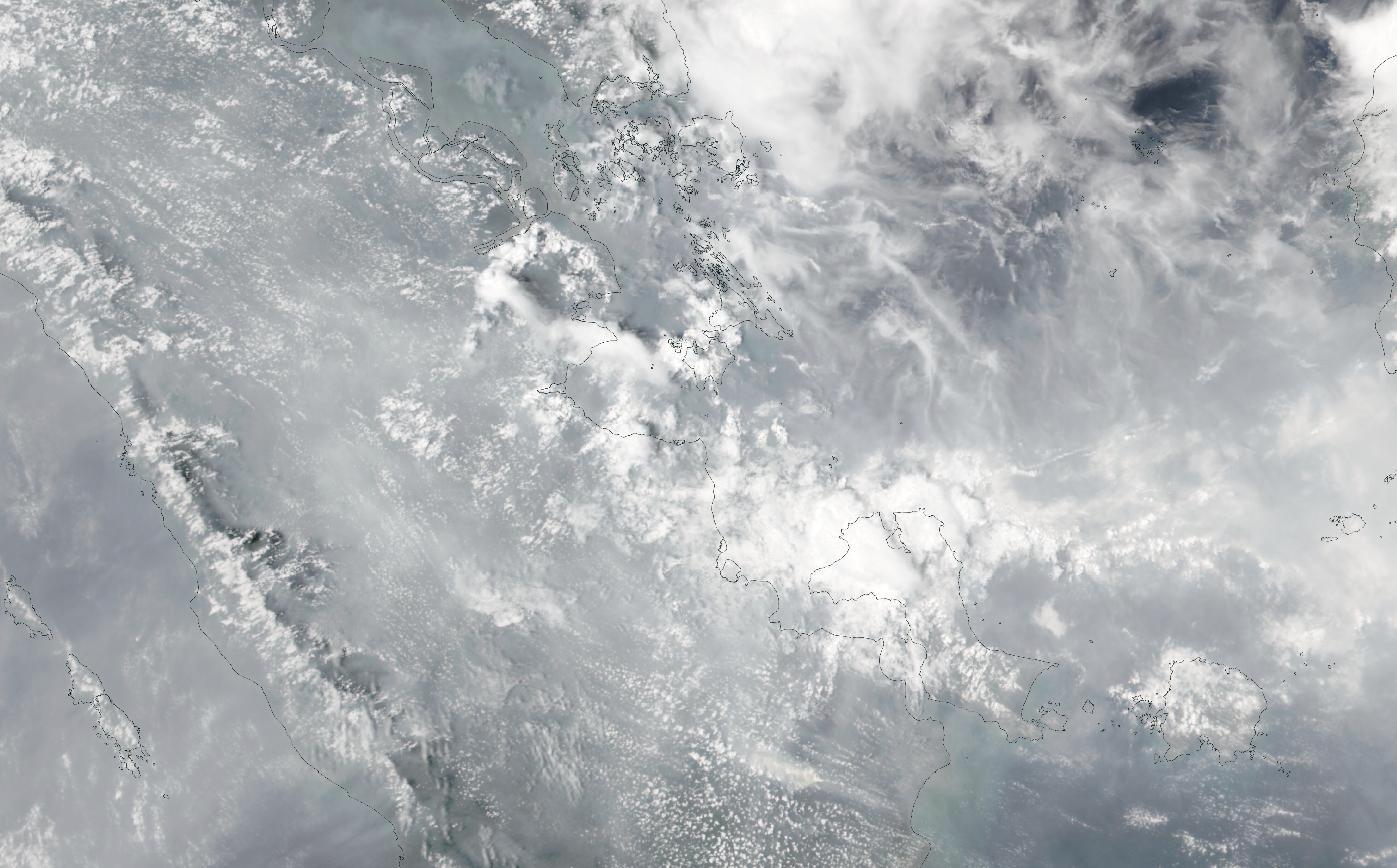 Satellite photo of smoke over Sumatra, the Strait of Malacca and Singapore on 16 October 2026